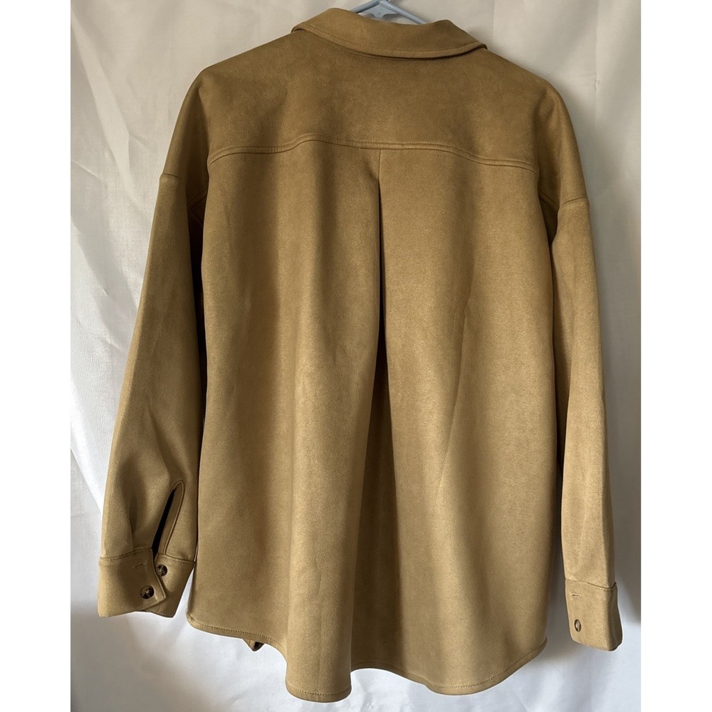 J Jill Women's Faux Suede Super Soft Stretch Shirt Shacket Tan Button Up L - Picture 5 of 8